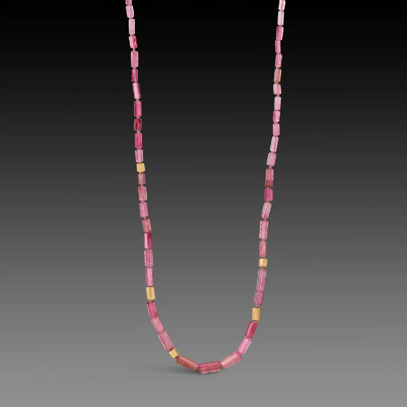 custom photo necklace for women-Pink Tourmaline Necklace with 22k Beads