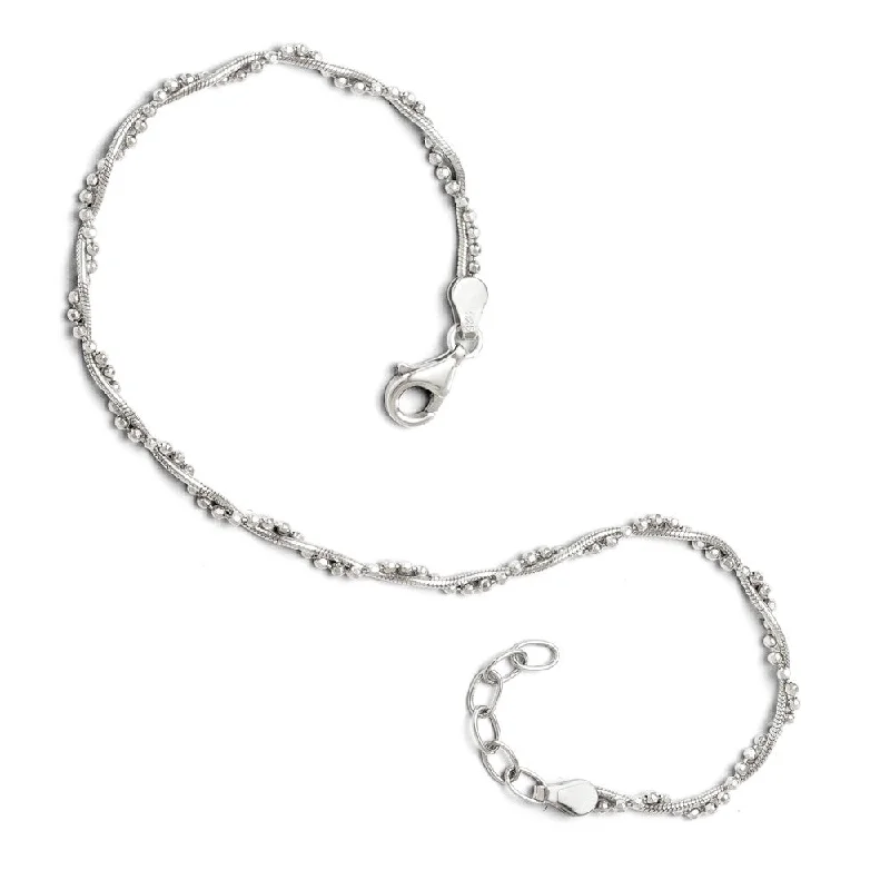 chunky bracelet for women-Sterling Silver Twisted Bead and Snake Chain Anklet, 9-10 Inch