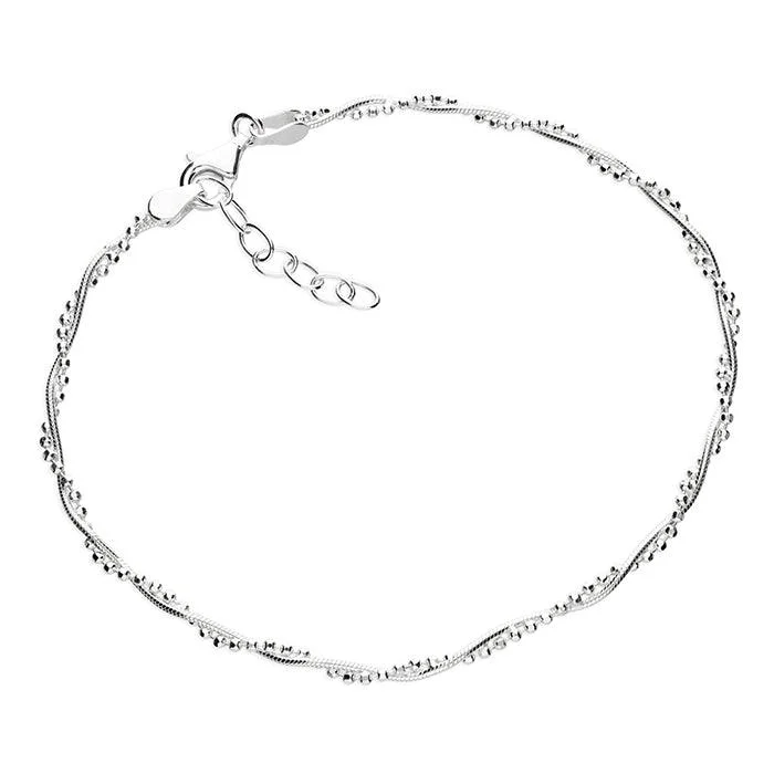 lace bracelet for women-Sterling Silver Bead and Snake Twisted Anklet