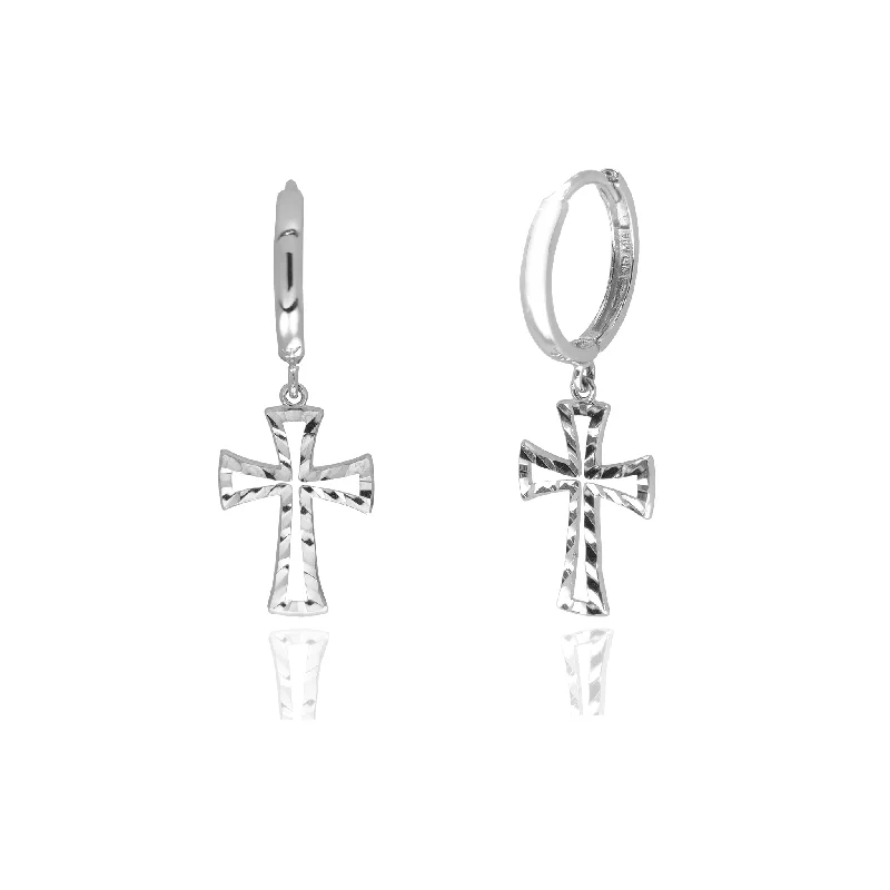 hoop stud earrings for women-Cross Hanging Earrings (14K)