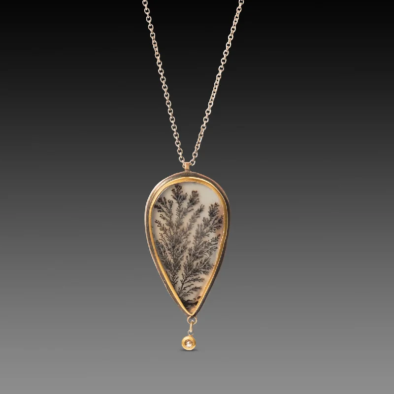 statement pendant necklace for women-Dendritic Agate Teardrop Necklace