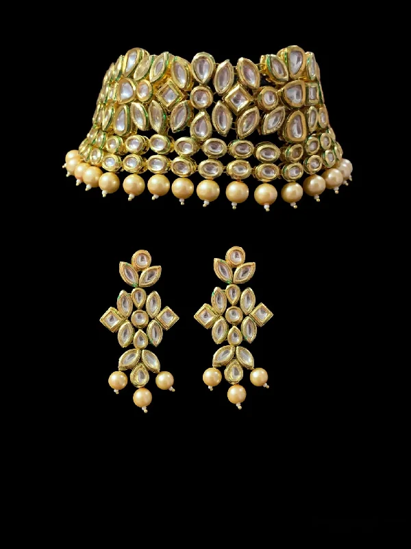 sapphire earrings for women-C150 Reeba bridal kundan choker with earrings and tika ( SHIPS IN 3 WEEKS )