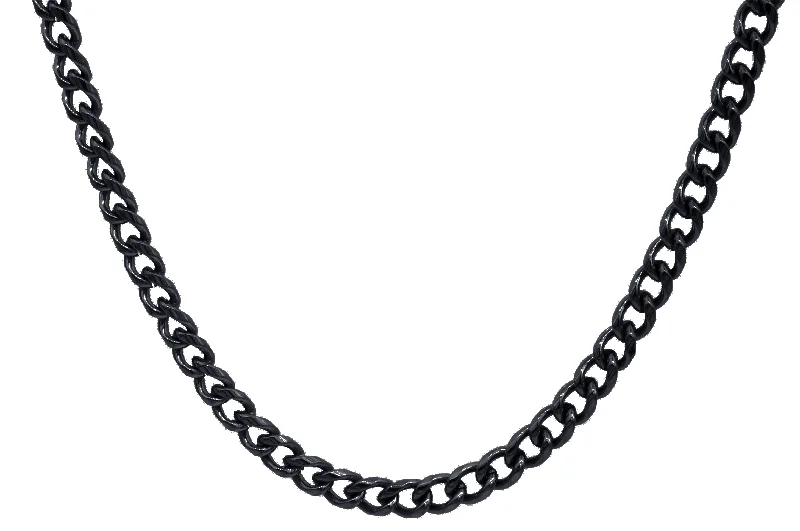 emerald necklace for women-Mens 5mm Black Stainless Steel Miami Cuban Link 24" Chain Necklace