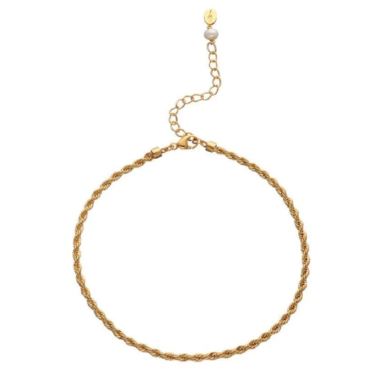 thin gold anklet for women-Scream Pretty Twist Chain Anklet with Pearl