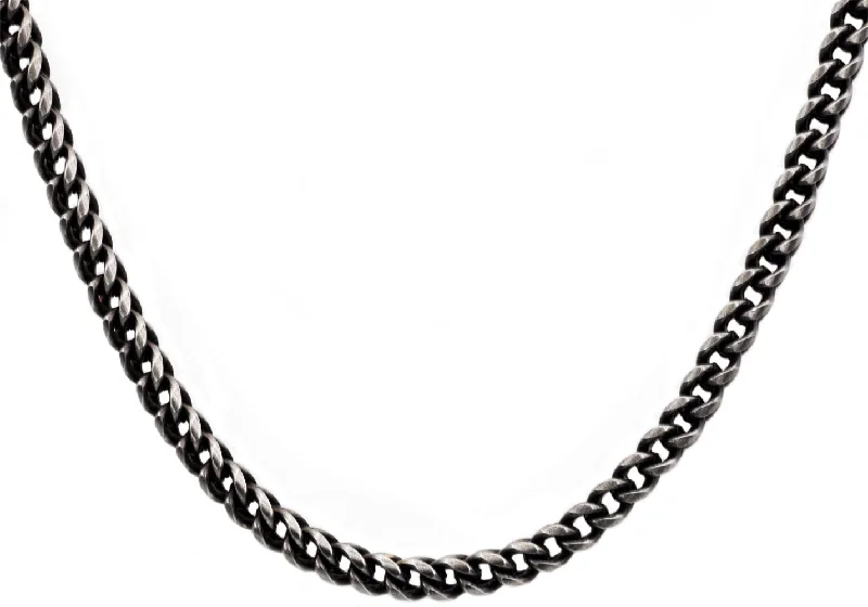 moon necklace for women-Mens Antique Plated Stainless Steel Franco Link Chain Necklace