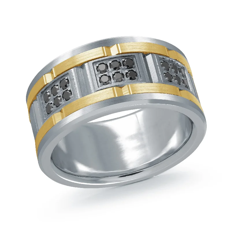 stackable engagement ring for women-14K White Gold with 14K Yellow Gold and Carbon Fiber Ring from the Tantalum Collection by Malo - MRDTN-057-11WYBD