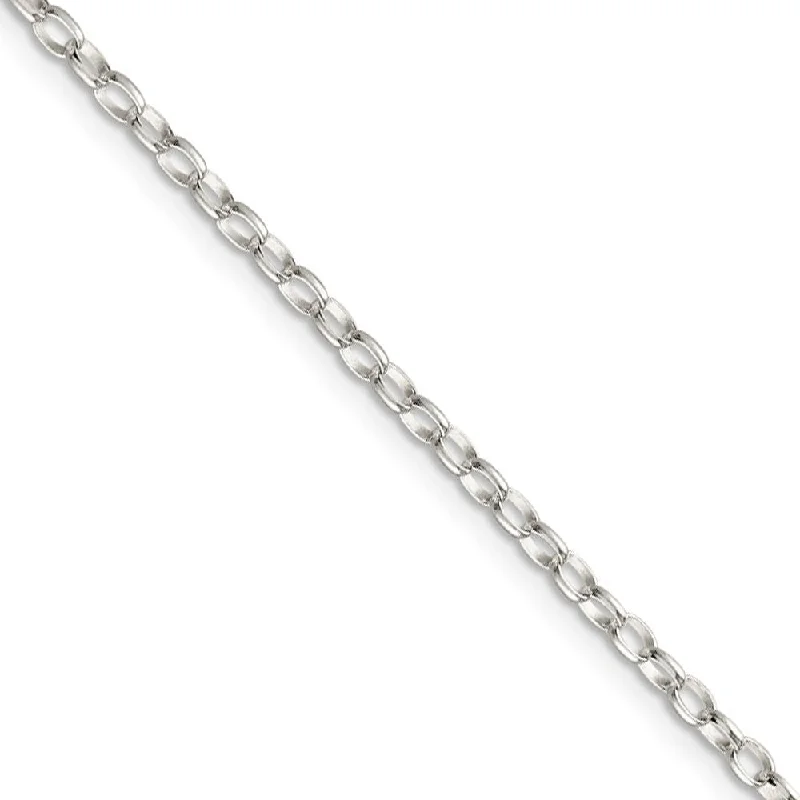 beaded anklet for women-2.5mm Sterling Silver Solid Oval Rolo Chain Anklet, 9 Inch