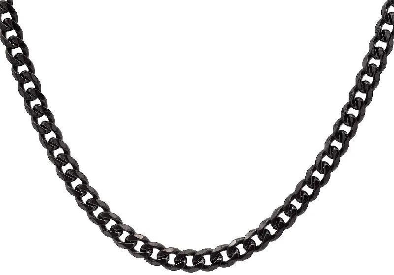 simple pendant necklace for women-Mens 7mm Black Plated Stainless Steel Curb 24" Link Chain Necklace