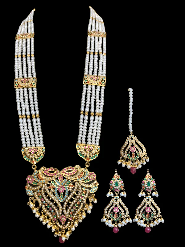 geometric earrings for women-LN122 Sakshi navratan Jadau Rani haar with earrings tika ( SHIPS IN 4 WEEKS )