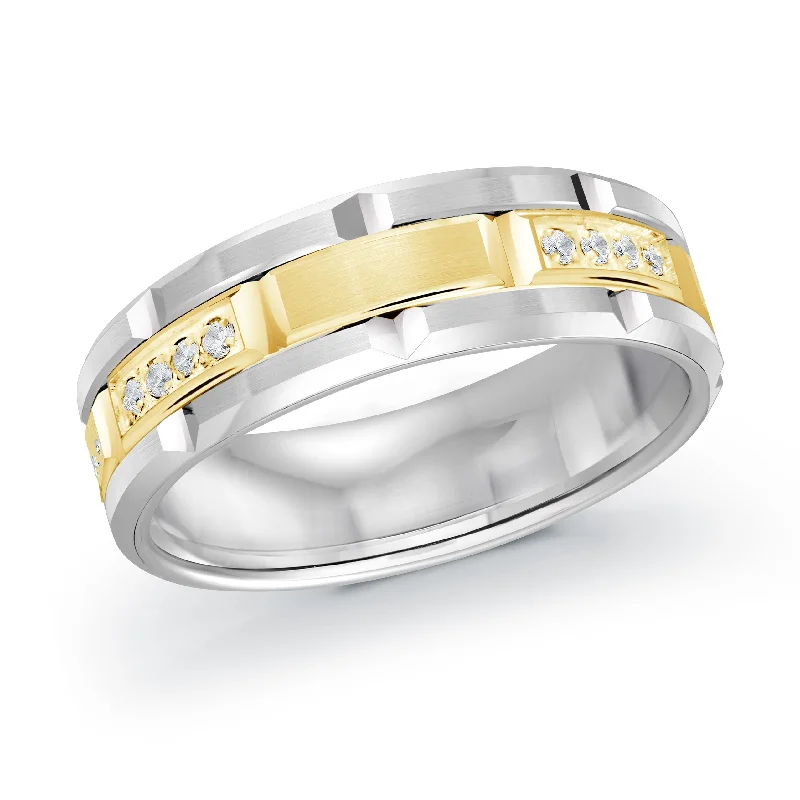 modern engagement ring for women-14K White Gold with 14K Yellow Gold and Inlaid Diamonds Ring from the Executif Collection by Malo - FJMD-073-07WY16