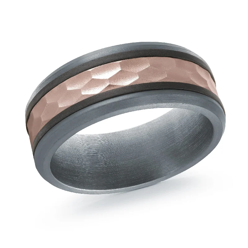 round diamond engagement ring for women-Tantalum with Carbon Fiber and 14K Rose Gold Ring from the Tantalum Collection by Malo - MRDTC-004-8BP