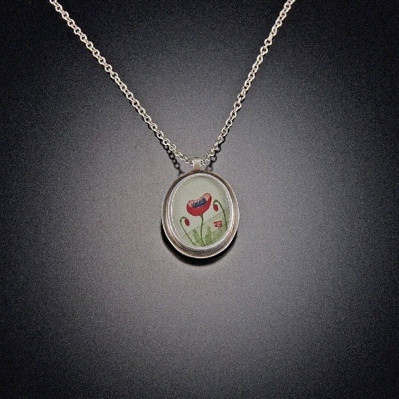 animal pendant necklace for women-Tiny Oval Poppy Necklace