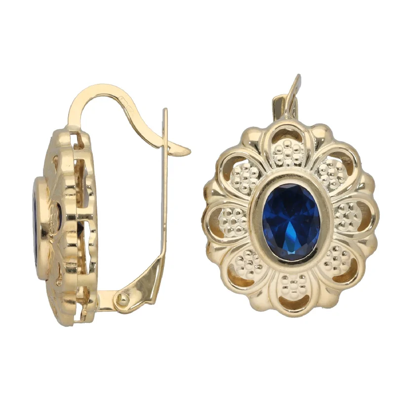 boho earrings for women-New 14ct Gold Blue Flower Earrings