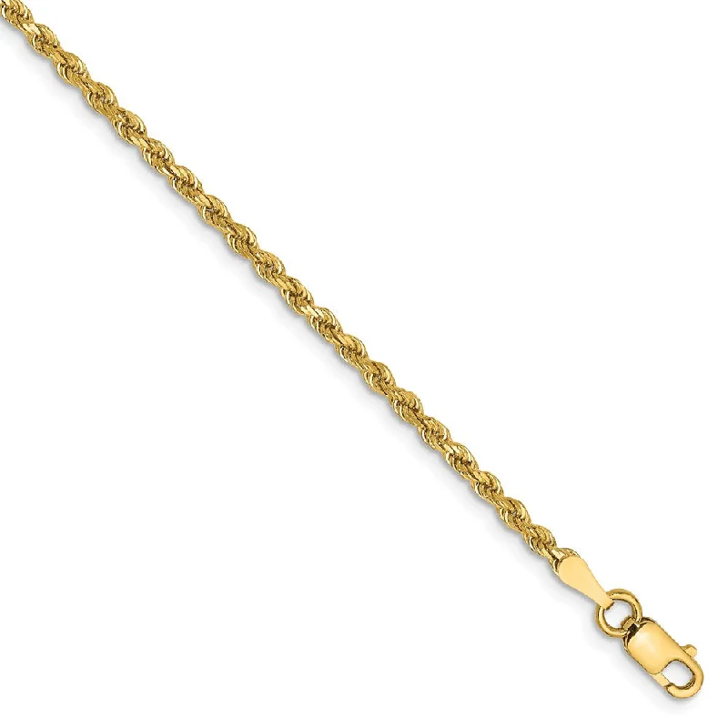 gold anklet for women-14k Yellow Gold, 2mm Diamond Cut Rope Chain Anklet