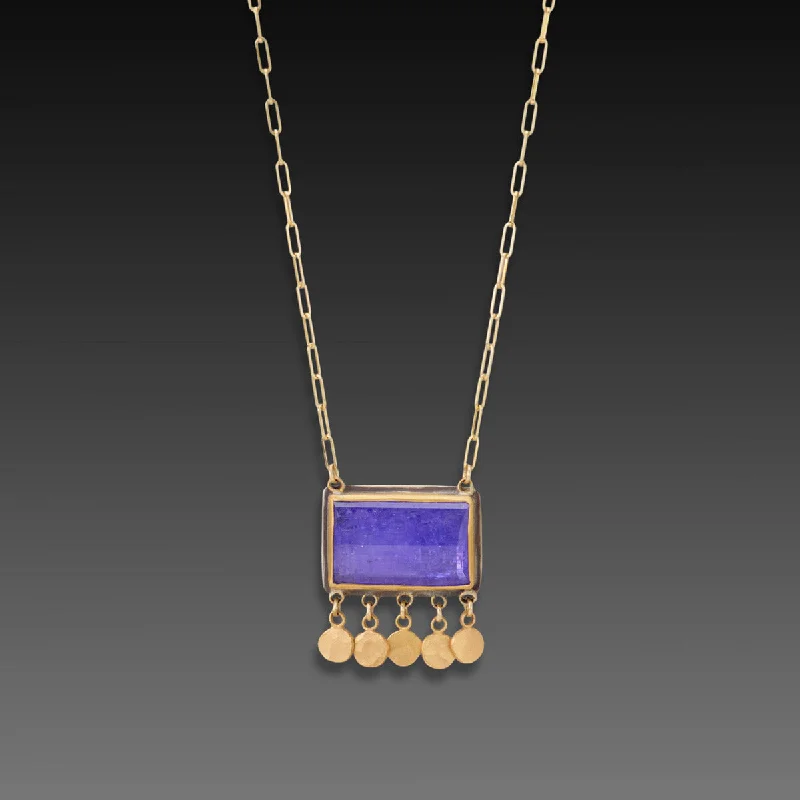 cute necklace for women-Tanzanite Necklace with 22k Gold Fringe