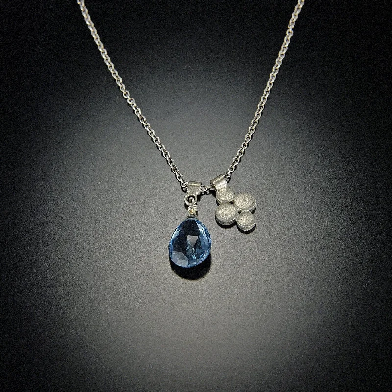 delicate necklace for women-London Blue Topaz and Small Disk Charm Necklace