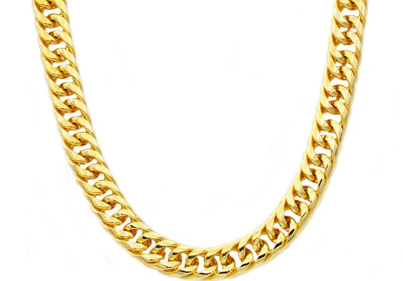 sapphire necklace for women-Mens Gold Stainless Steel Double Cuban Link Chain Necklace