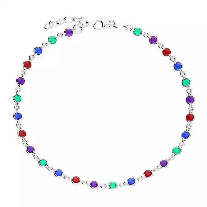 romantic bracelet for women-Sterling Silver Anklet with Multi Coloured Enamel Circles