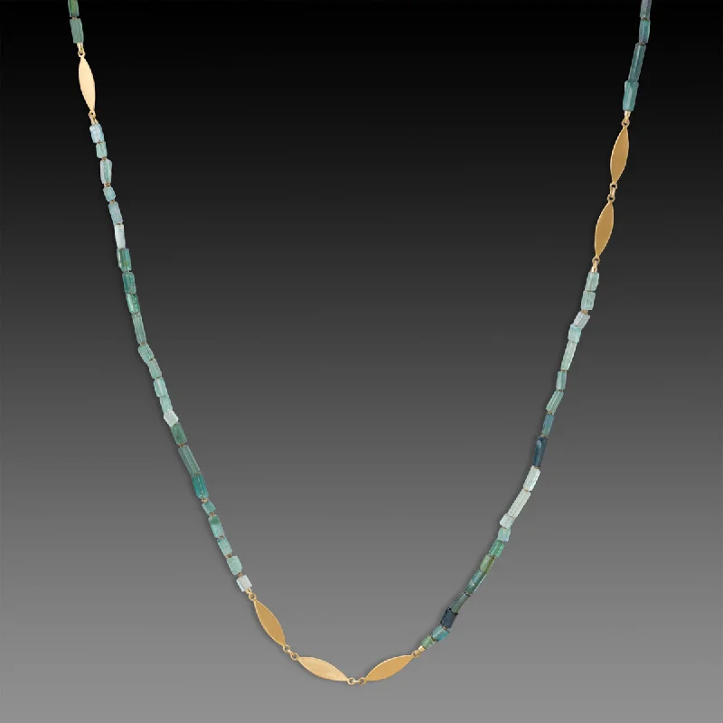 adjustable necklace for women-Long Ombre Tourmaline Necklace with 22k Leaves