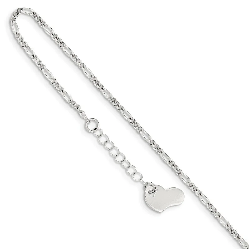 unique bracelet for women-Sterling Silver Figaro Anklet with Dangling Asymmetrical Heart, 9 Inch