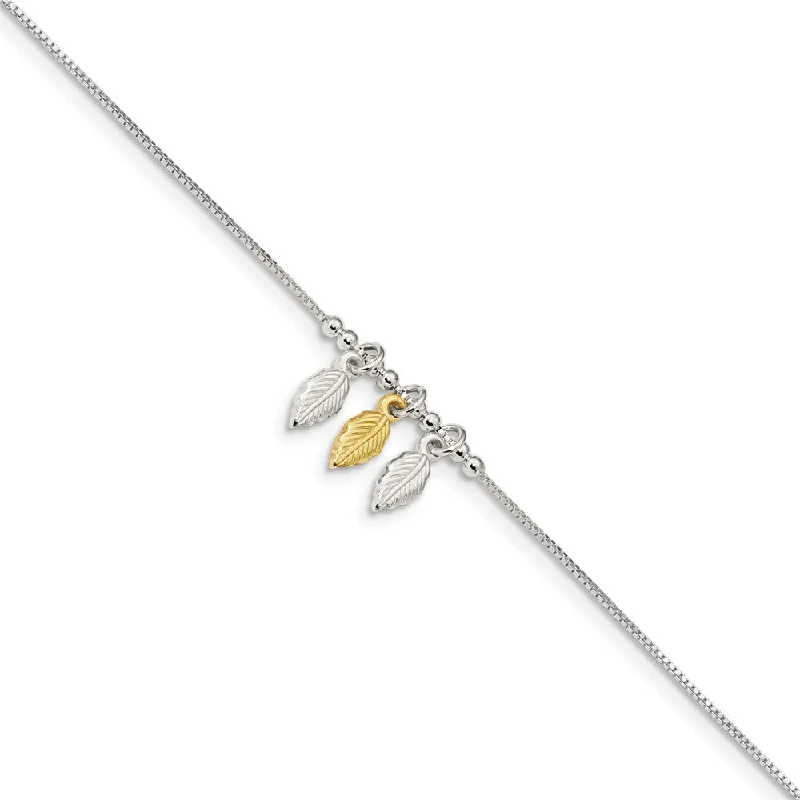 butterfly bracelet for women-Sterling Silver and Gold-Tone Beaded Feather Anklet, 9-10 Inch