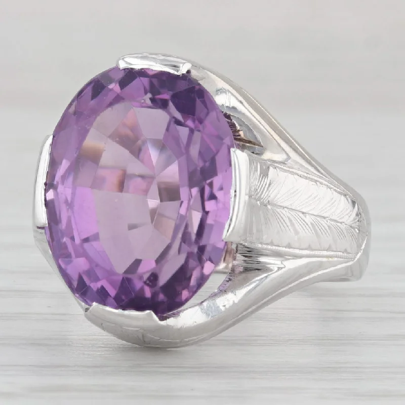 affordable diamond engagement ring for women-11.50ct Oval Amethyst Ring 13k Gold Solitaire Cocktail Vintage Hand Engraved