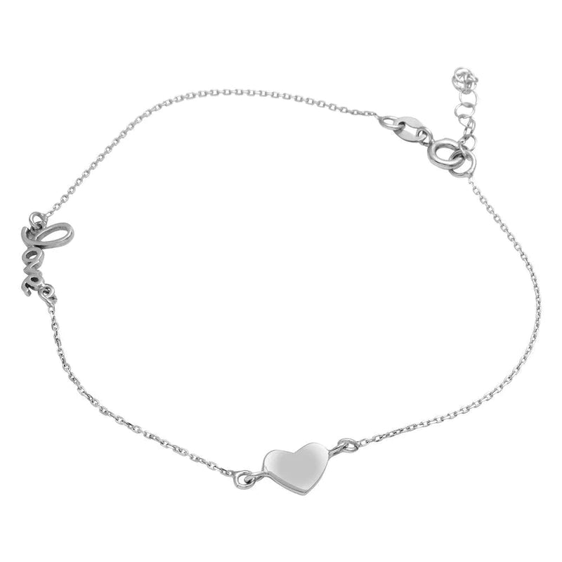 engraved bracelet for women-Silver 925 Rhodium Plated Love and Heart Anklet