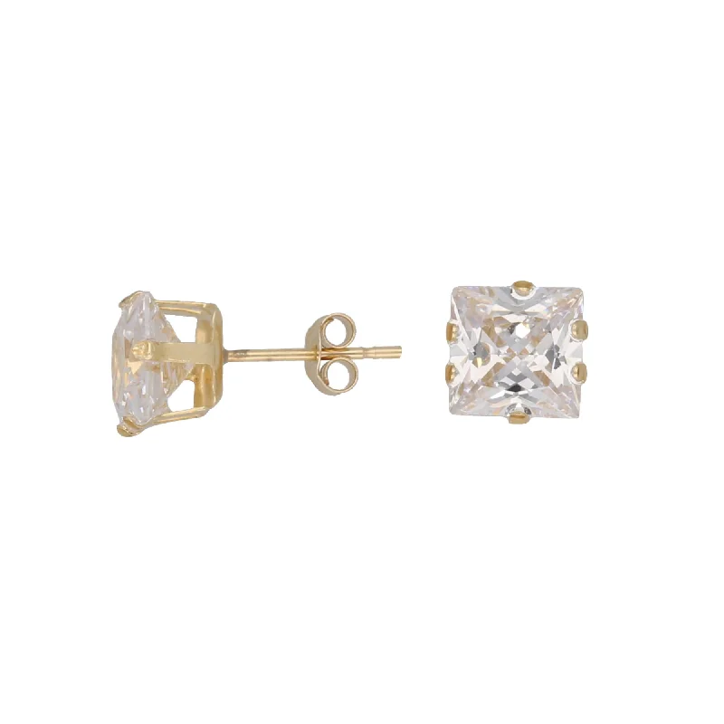 vintage-inspired earrings for women-New 9ct Gold Cubic Zirconia Square Stud Earrings