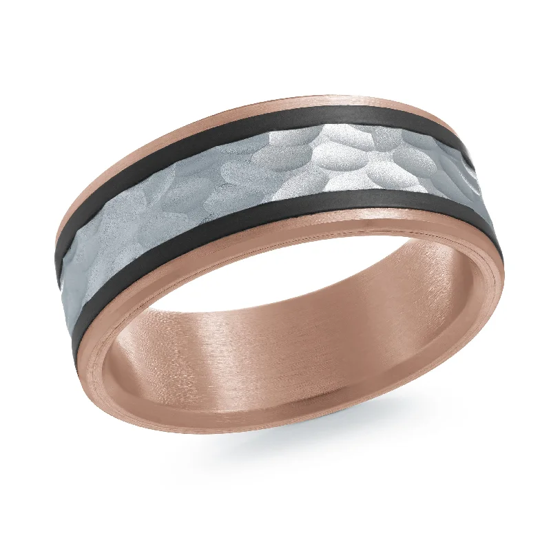 engraved engagement ring for women-14K Rose Gold with Carbon Fiber and 14K White Gold Ring from the Noir Collection by Malo - MRDA-151-8PBW