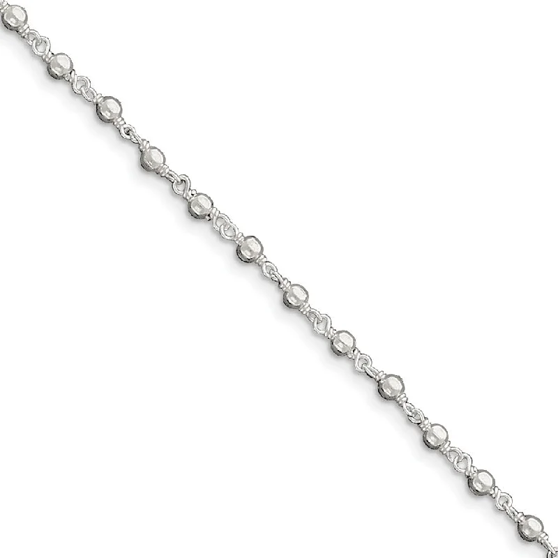 casual bracelet for women-Sterling Silver 3mm Fancy Beaded Anklet, 10 Inch