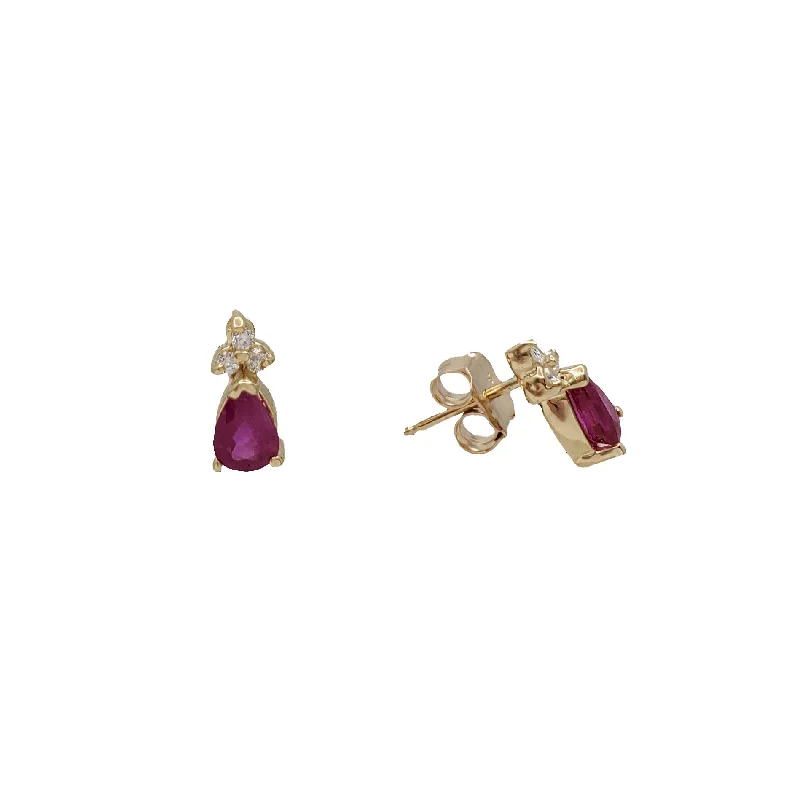 drop earrings for women-Diamond & Ruby Stud Earrings