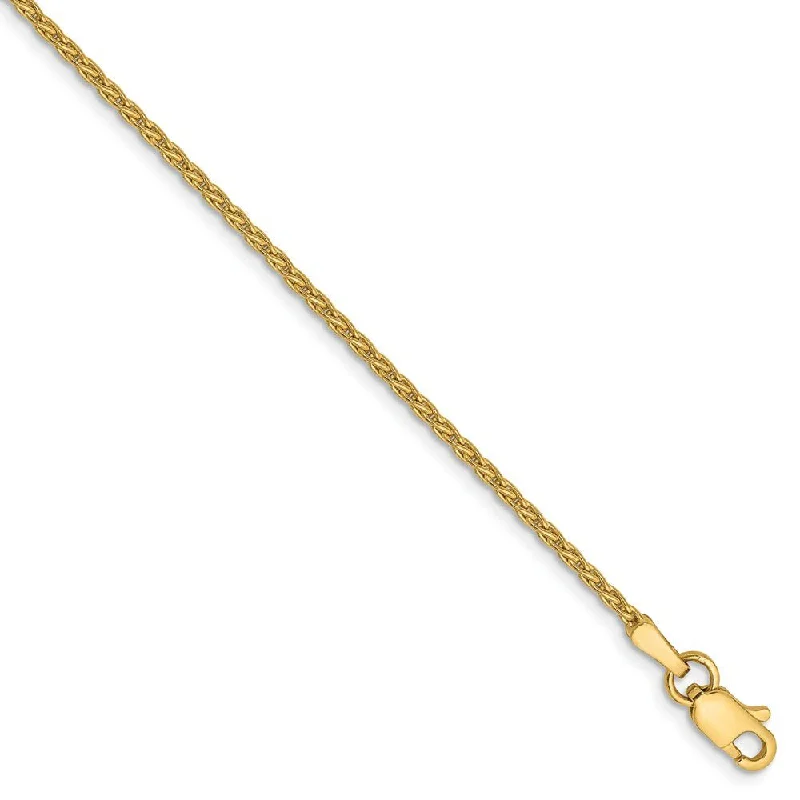 large bracelet for women-1.5mm, 14k Yellow Gold, Solid Parisian Wheat Chain Anklet, 9 Inch