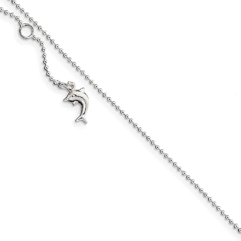 silver bangle anklet for women-Sterling Silver Adjustable Dolphin Anklet, 9-10 Inch