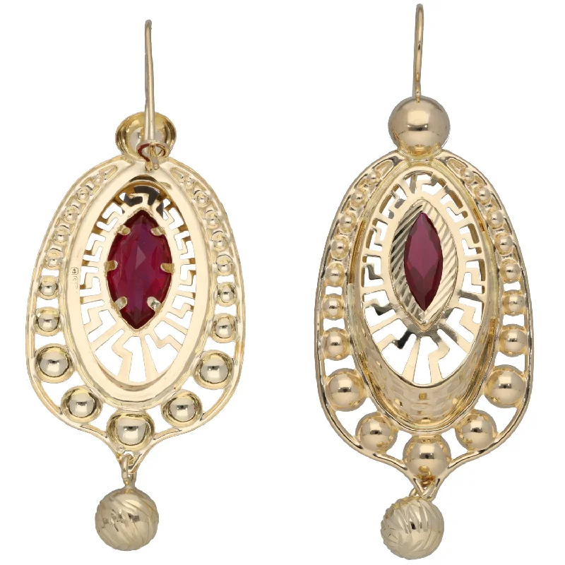 custom earrings for women-New 14ct Gold Red Cubic Zirconia Drop Ball Earrings