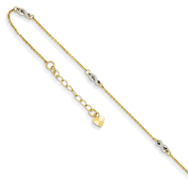 ankle chain for women-14k Two-Tone Gold Cable and Rope Chain Adjustable Anklet, 9 Inch