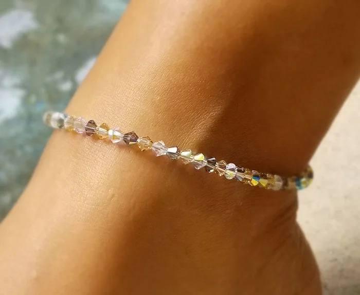 woven anklet for women-Swarovski™ Crystals Anklet - Light Crystals & Black Diamond