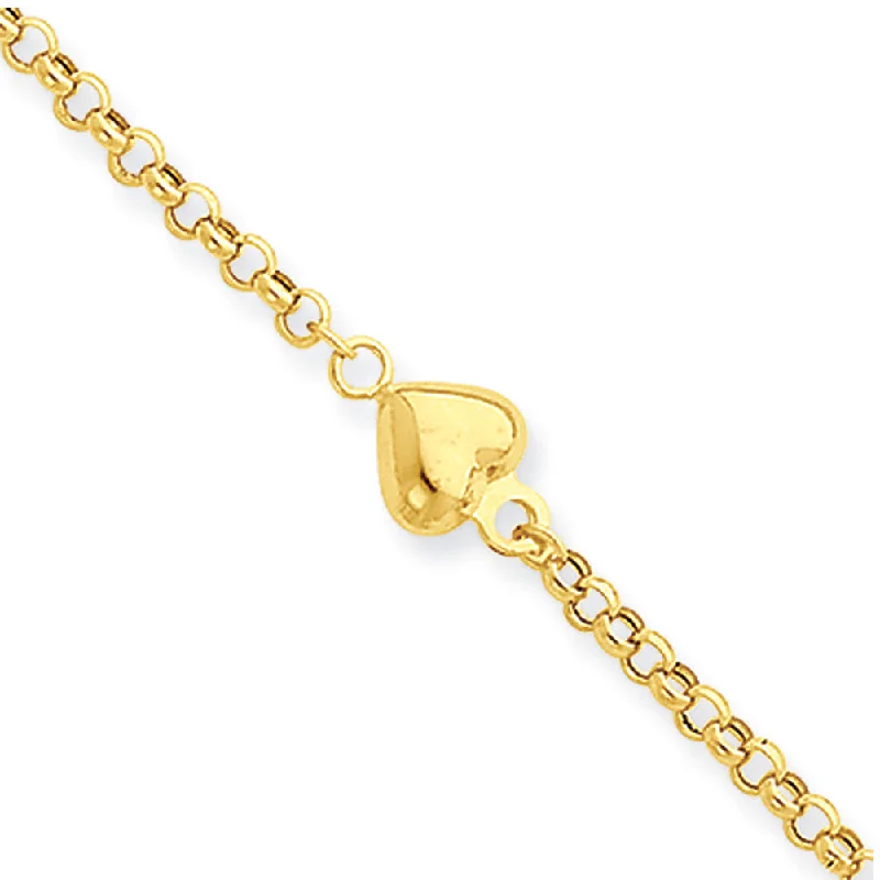 infinity anklet for women-14k Yellow Gold Puff Heart Anklet, 9-10 Inch