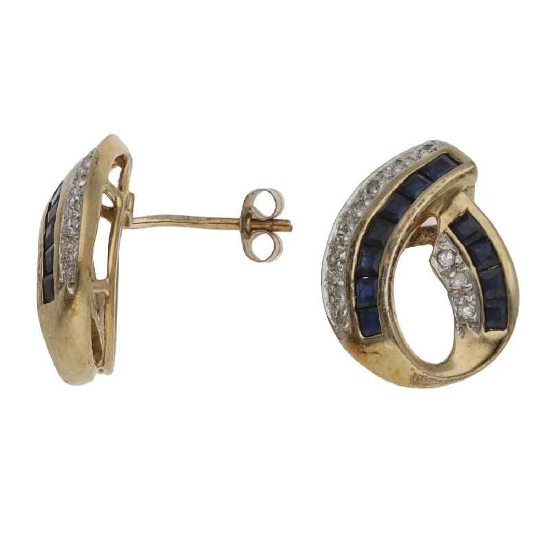 gold earrings with gemstones for women-9ct Gold 0.22ct Diamond & Sapphire Stud Earrings