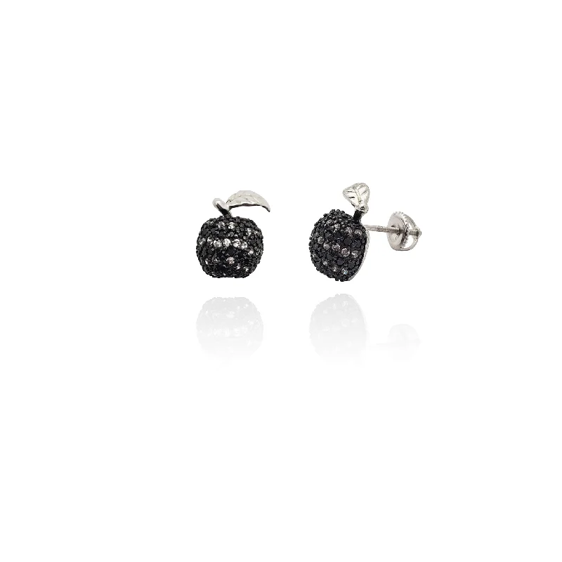 art deco earrings for women-Black Apple Stud Earrings (Silver)