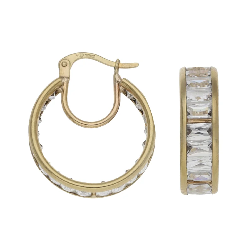 simple gold earrings for women-9ct Gold Cubic Zirconia Hoop Earrings