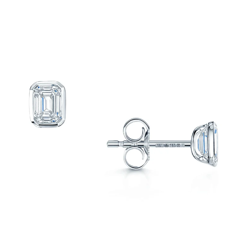 pearl earrings for women-18ct White Gold Emerald Cut Diamond 0.70ct Rub Over Stud Earrings