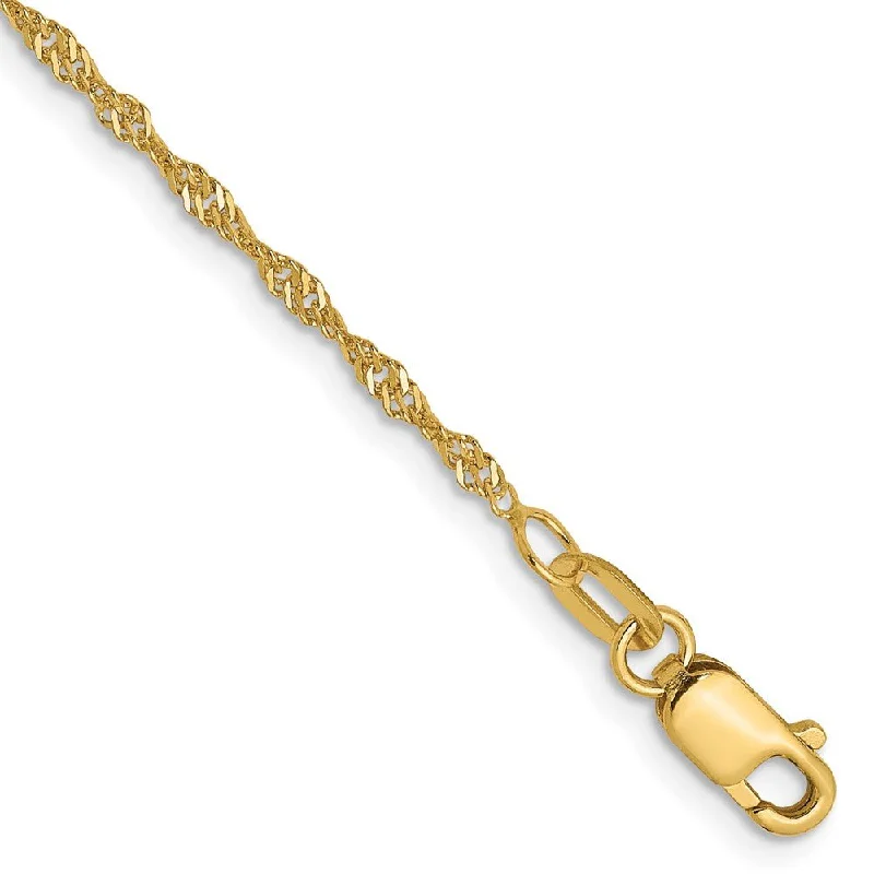 bangles bracelet for women-1.3mm 14K Yellow Gold Solid D/C Singapore Chain Anklet, 9 Inch