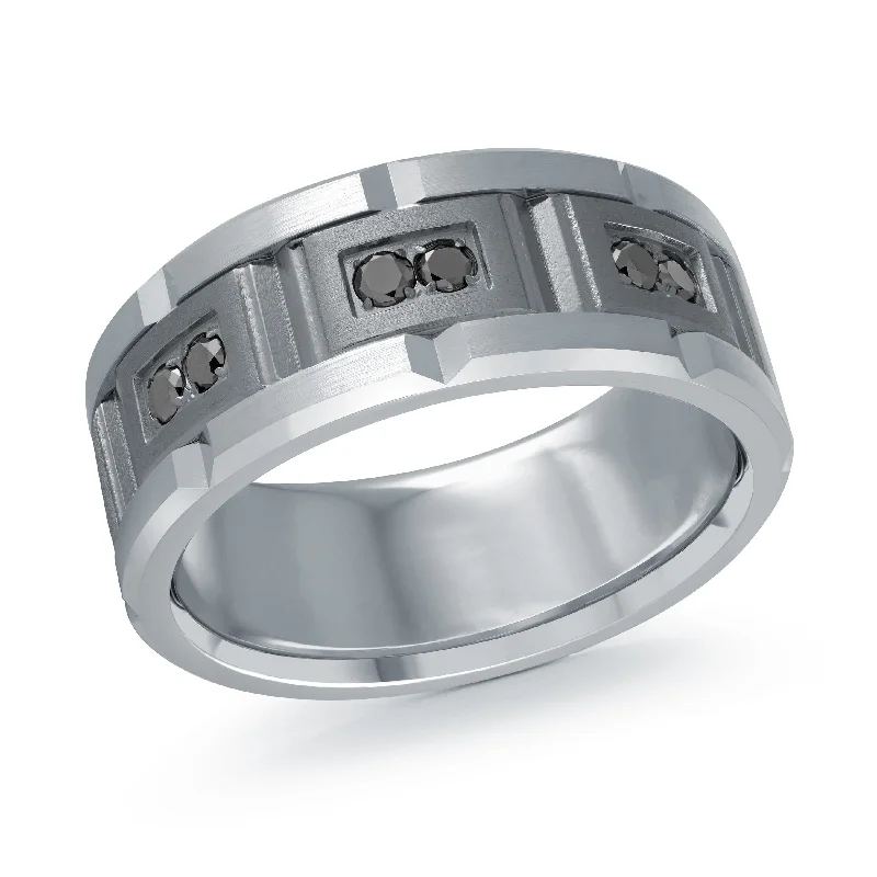 unique engagement ring for women-14K White Gold with Carbon Fiber Ring from the Tantalum Collection by Malo - MRDTN-054-9WBD