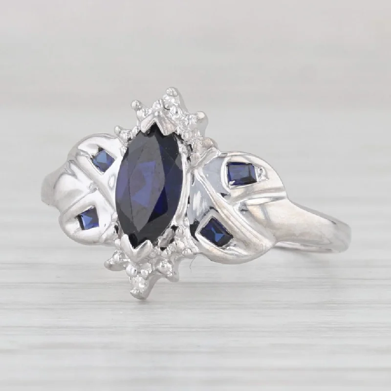 classic diamond engagement ring for women-0.90ctw Marquise Lab Created Blue Sapphire 10k White Gold Size 7