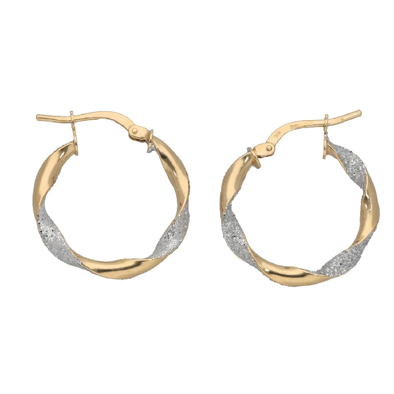 simple gold earrings for women-New 9ct Gold Small Twisted Hoop Glitter Earrings