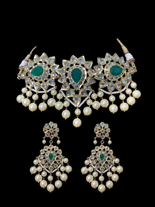 statement earrings for women-C179 Shaburi gold plated Hyderabadi choker with earrings ( READY TO SHIP)