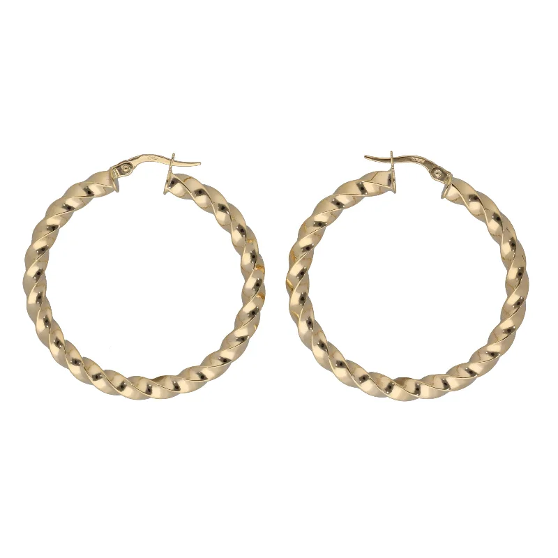 butterfly earrings for women-New 9ct Gold Satin Twist Hoop Earrings