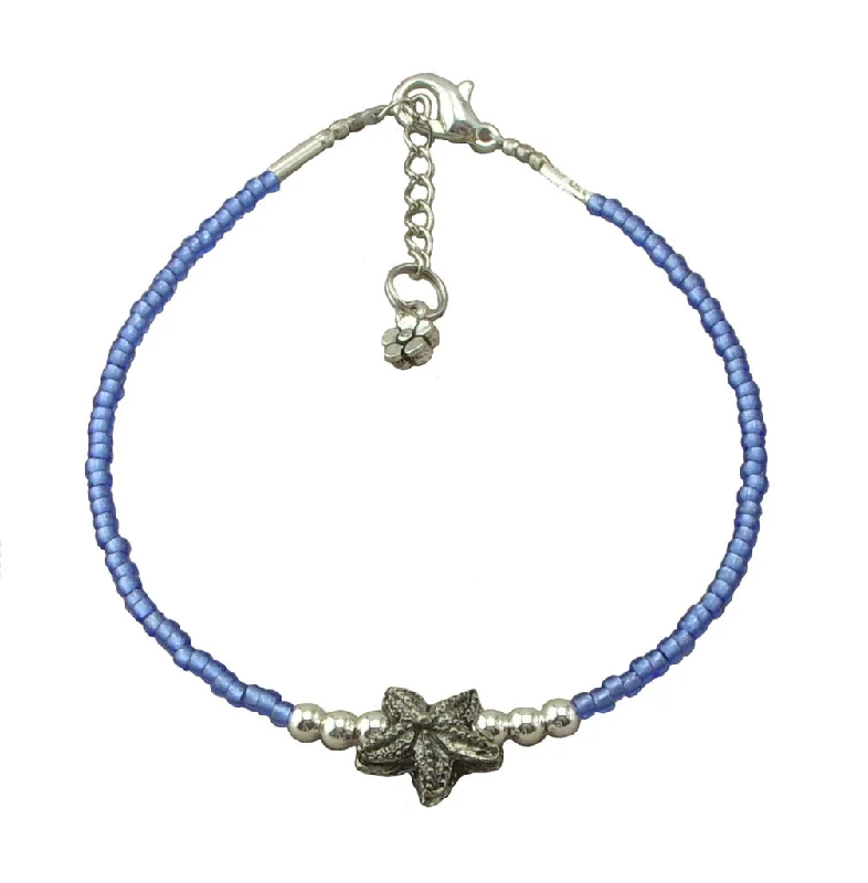 sterling silver bracelet for women-Blue Starfish Anklet