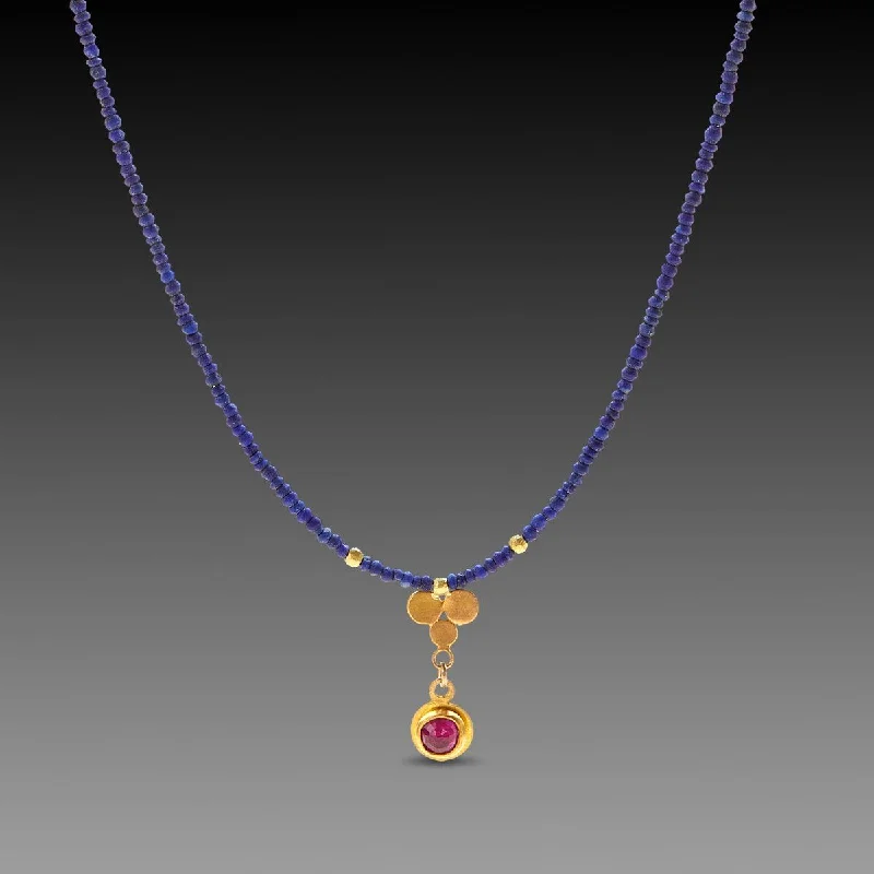 diamond necklace for women-Lapis, Ruby and Gold Trio Necklace