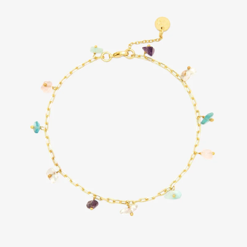 engraved bracelet for women-Gemstone Drop Chain Anklet